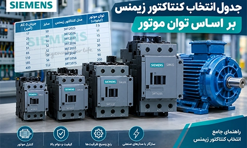جدول انتخاب کنتاکتور زیمنس بر اساس توان موتور